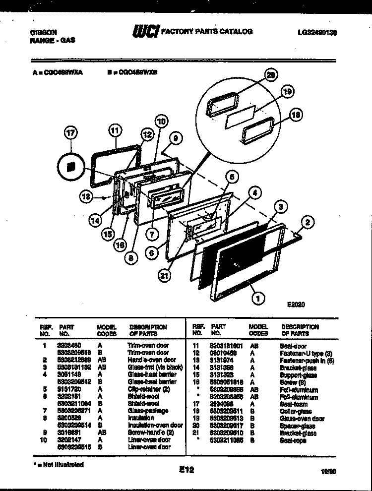 DOOR PARTS Diagram and Parts List for CGC4S8WXB  Gibson Range