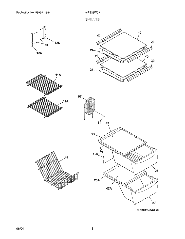 SHELVES Diagram and Parts List for WRS23W0AWB  Westinghouse Refrigerator