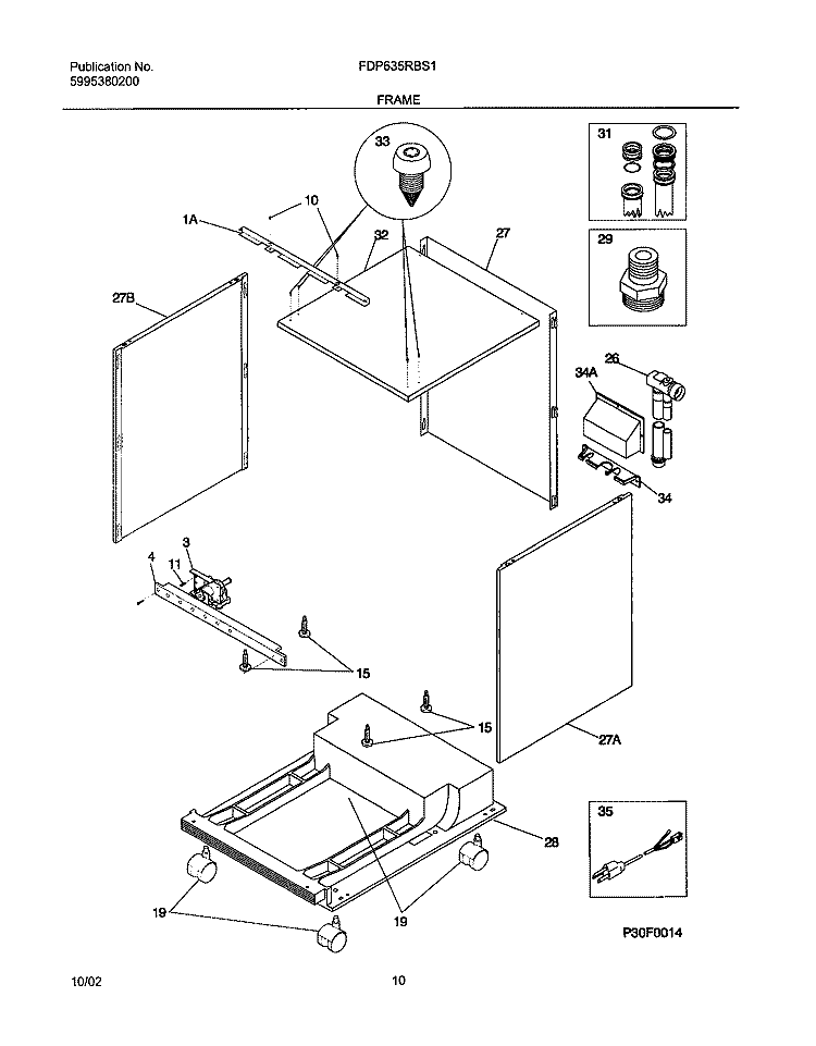 FRAME Diagram and Parts List for FDP635RBS1  Frigidaire Dishwasher
