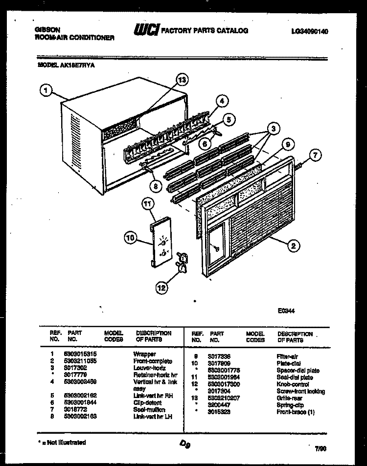 CABINET PARTS Diagram and Parts List for AK18E7RYA  Gibson Air Conditioner