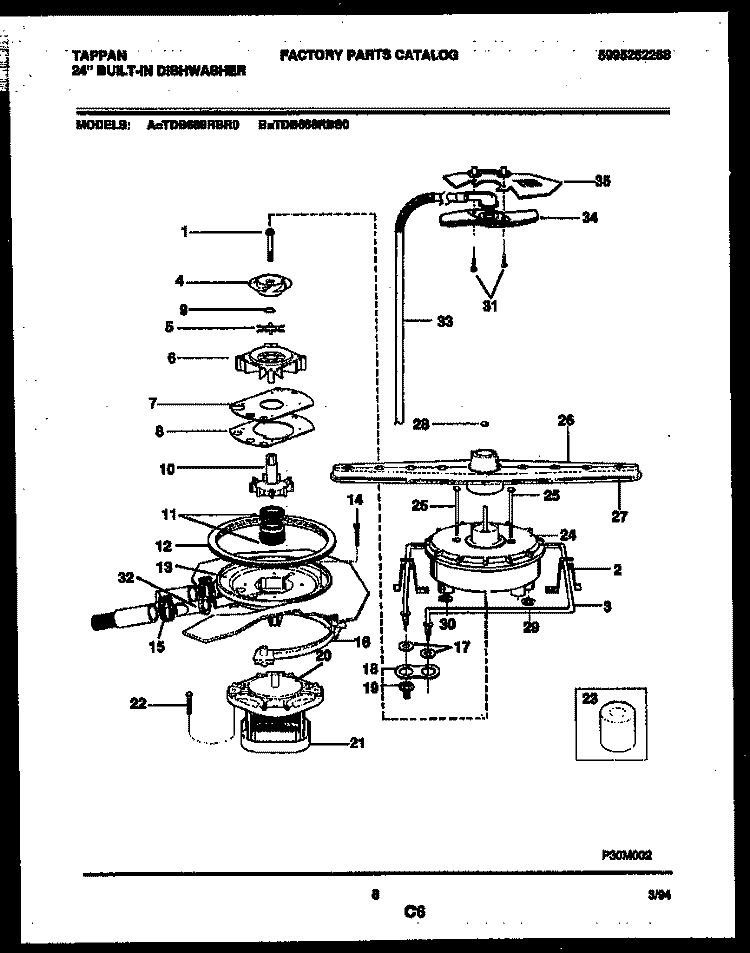 MOTOR PUMP PARTS Diagram and Parts List for TDB668RBR0  Tappan Dishwasher