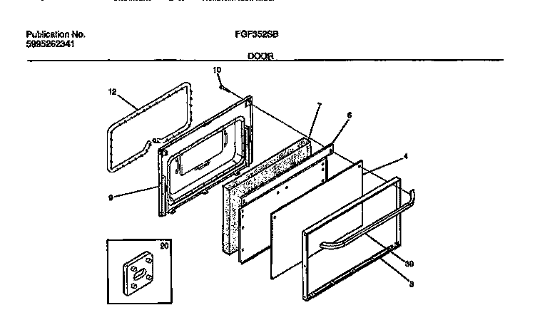 DOOR Diagram and Parts List for FGF352SBWA  Frigidaire Range