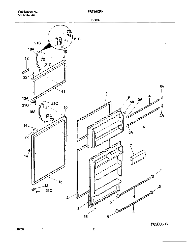 DOOR Diagram and Parts List for FRT16CRHD4  Frigidaire Refrigerator