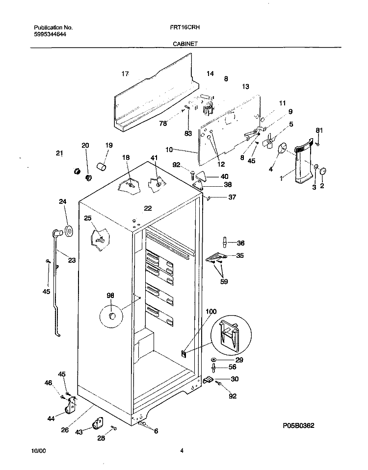CABINET Diagram and Parts List for FRT16CRHD4  Frigidaire Refrigerator