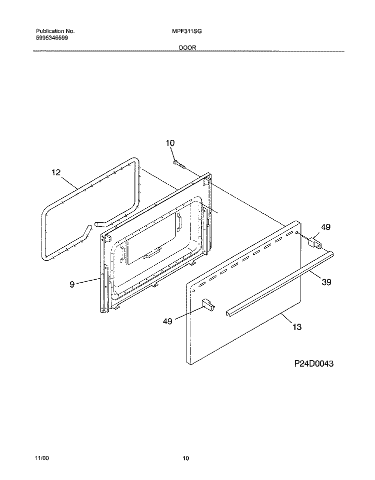DOOR Diagram and Parts List for MPF311SGWE  Uni Range