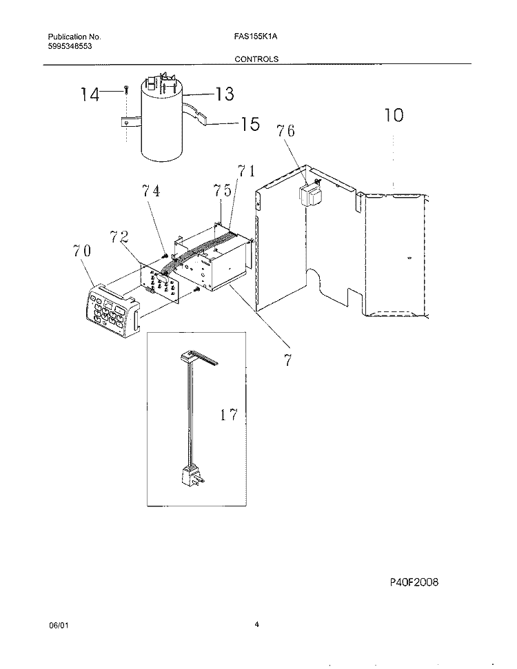 CONTROL Diagram and Parts List for FAS155K1A1  Frigidaire Air Conditioner