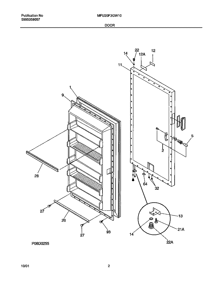 DOOR Diagram and Parts List for MFU20F3GW10  Uni Freezer