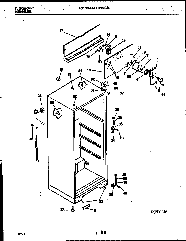 CABINET PARTS Diagram and Parts List for RT153MCW2  Frigidaire Refrigerator