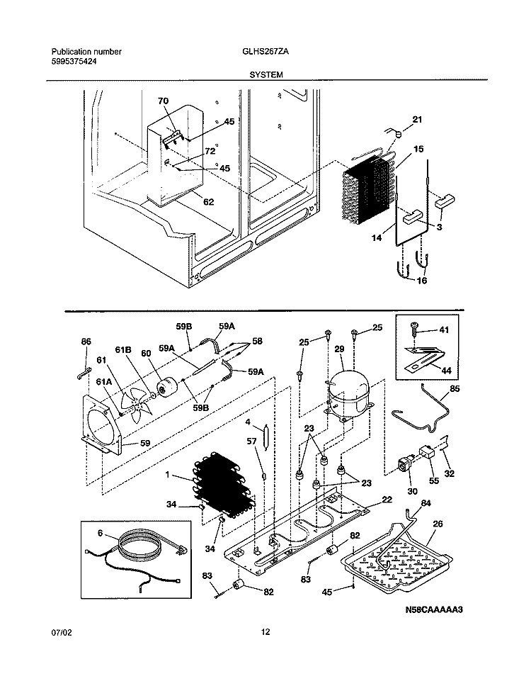 SYSTEM Diagram and Parts List for GLHS267ZAW3  Frigidaire Refrigerator