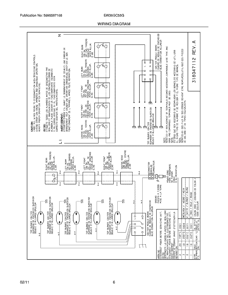 WIRING DIAGRAM Diagram and Parts List for EW36GC55GW2  Electrolux Cooktop