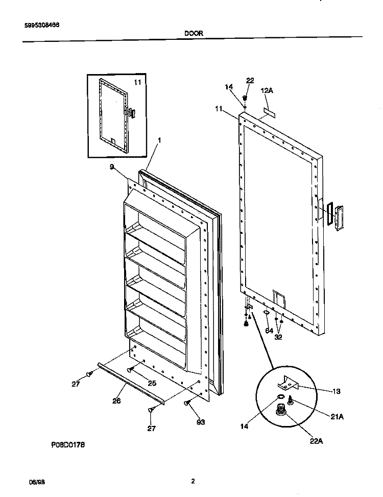 DOOR Diagram and Parts List for MFU12M0GW0  Frigidaire Freezer