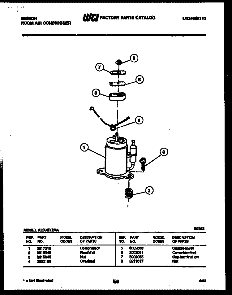 COMPRESSOR PARTS Diagram and Parts List for AL08C7EVA  Gibson Air Conditioner