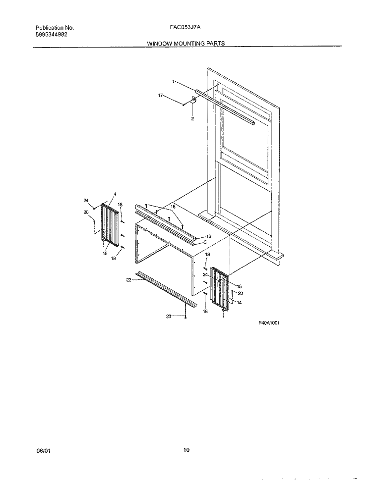 WINDOW MOUNTING Diagram and Parts List for FAC053J7A3  Frigidaire Air Conditioner