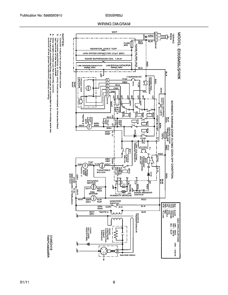 WIRING DIAGRAM Diagram and Parts List for EI30SM55JBC  Electrolux Microwave