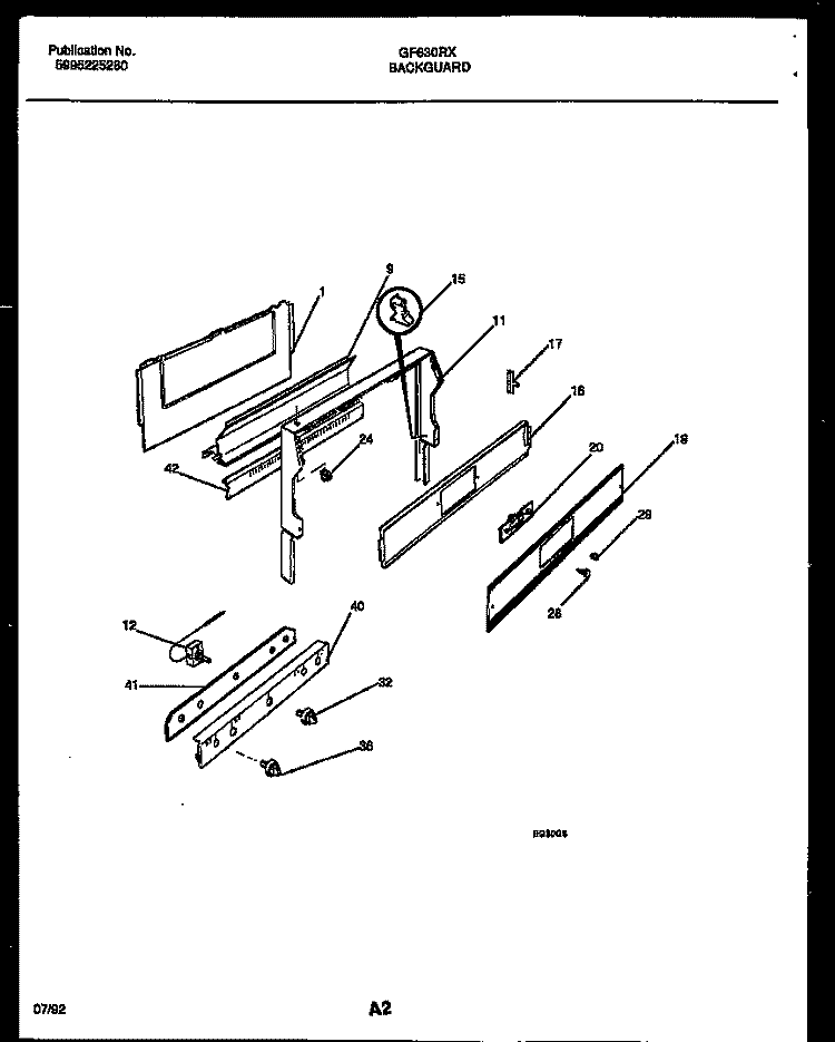 BACKGUARD Diagram and Parts List for GF630RXW1  Frigidaire Range
