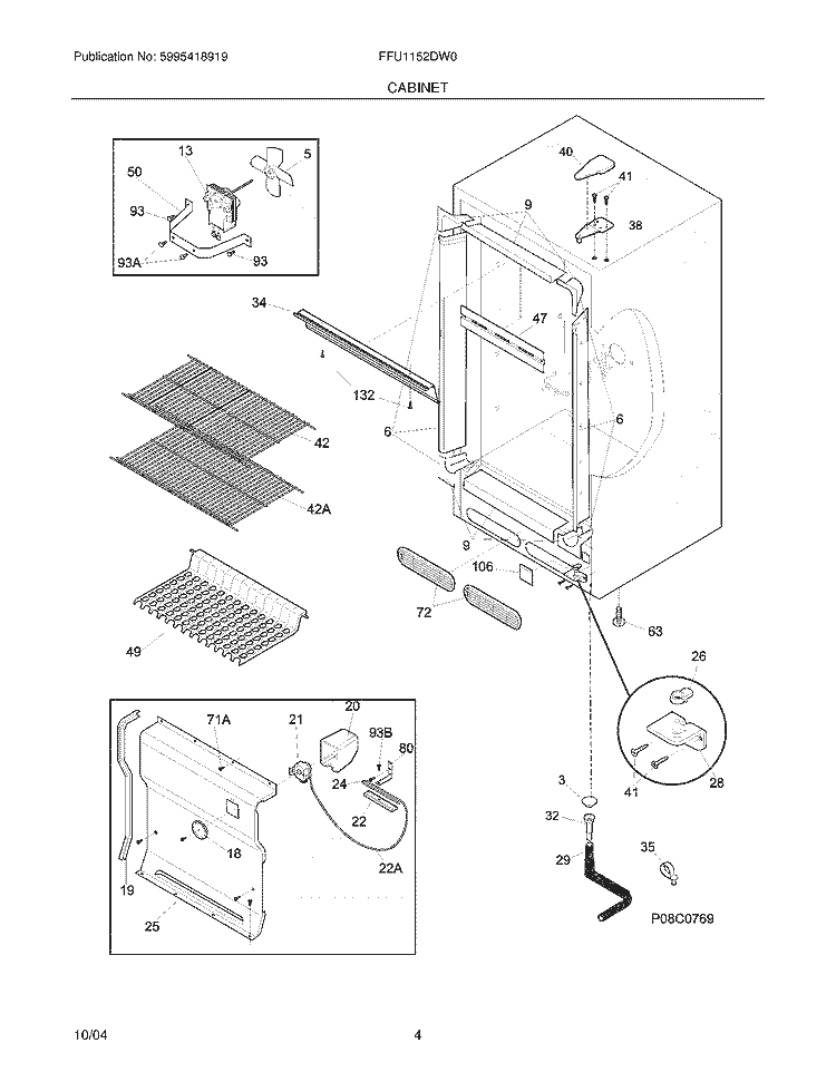 CABINET Diagram and Parts List for FFU1152DW0  Frigidaire Freezer