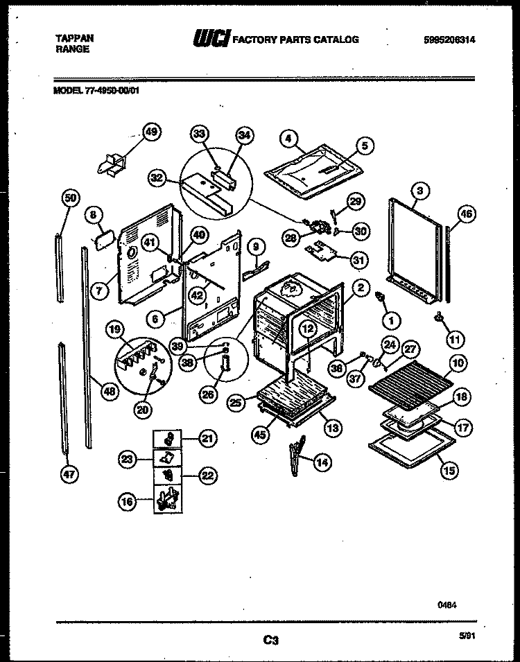 LOWER BODY PARTS Diagram and Parts List for 77-4950-00-01  Tappan Range