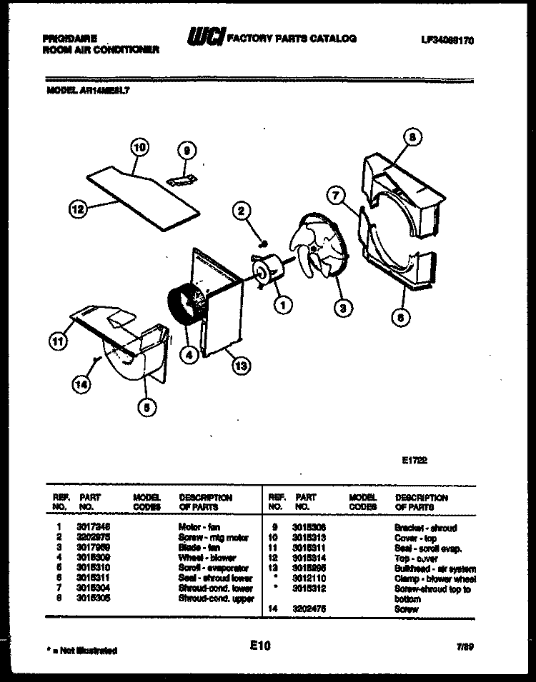 AIR HANDLING PARTS Diagram and Parts List for AR14ME5L7  Frigidaire Air Conditioner