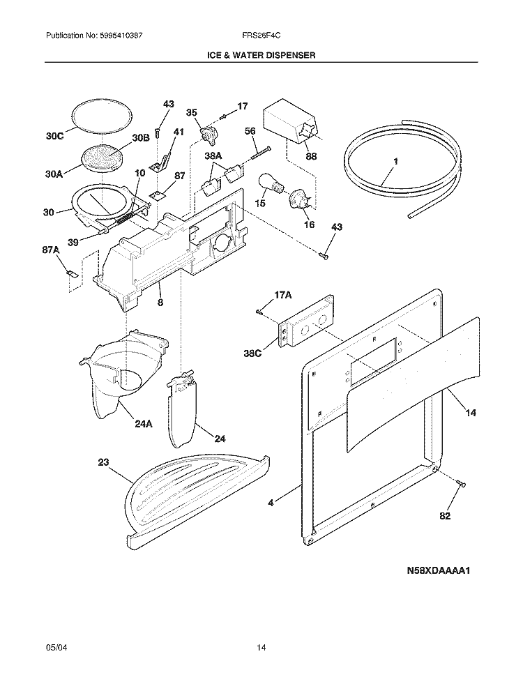ICE & WATER DISPENSER Diagram and Parts List for FRS26F4CQ2  Frigidaire Refrigerator