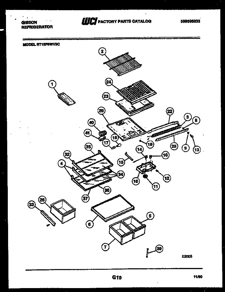 SHELVES AND SUPPORTS Diagram and Parts List for RT19F6WV3C  Gibson Refrigerator
