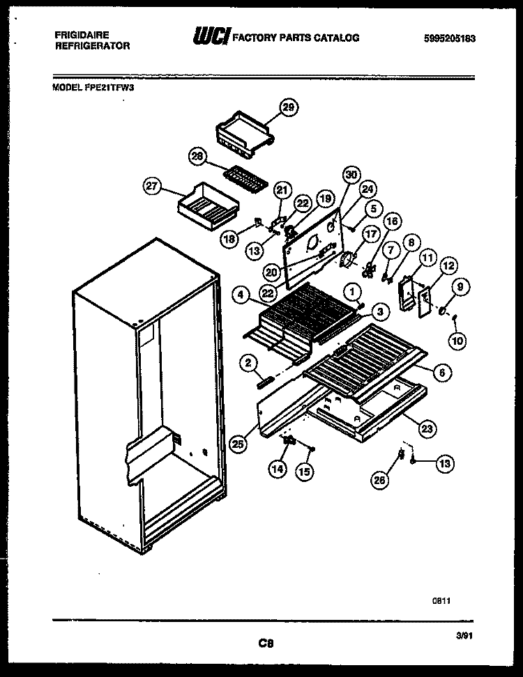 SHELVES AND SUPPORTS Diagram and Parts List for FPE21TFA3  Frigidaire Refrigerator
