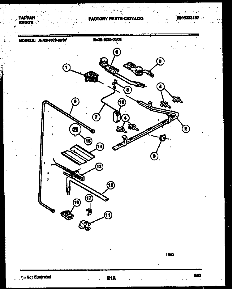 BURNER PARTS Diagram and Parts List for 32-1039-23-07  Tappan Range