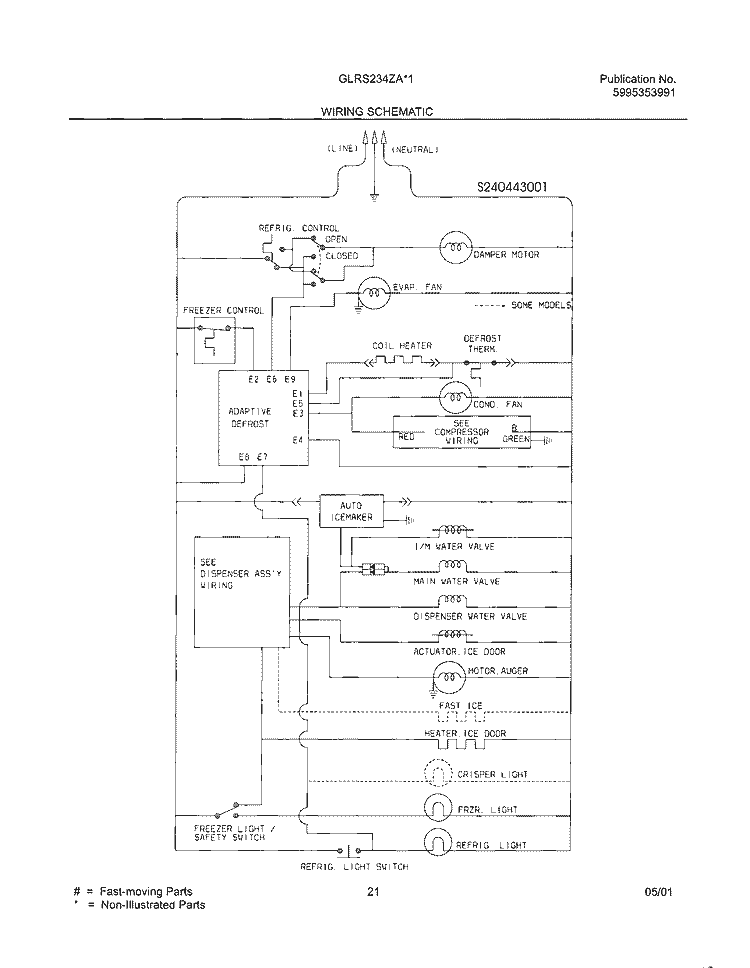 WIRING SCHEMATIC Diagram and Parts List for GLRS234ZAW1  Frigidaire Refrigerator