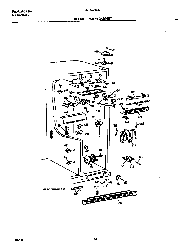 REF CABINET Diagram and Parts List for FRS24BGDW0  Frigidaire Refrigerator