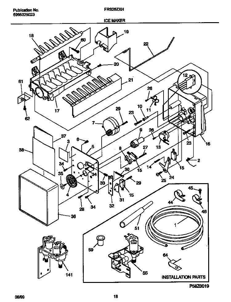 ICE MAKER Diagram and Parts List for FRS26ZXHD0  Frigidaire Refrigerator