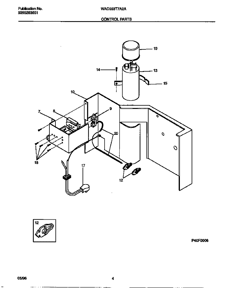 CONTROL PARTS Diagram and Parts List for WAC053T7A2A  Frigidaire Air Conditioner