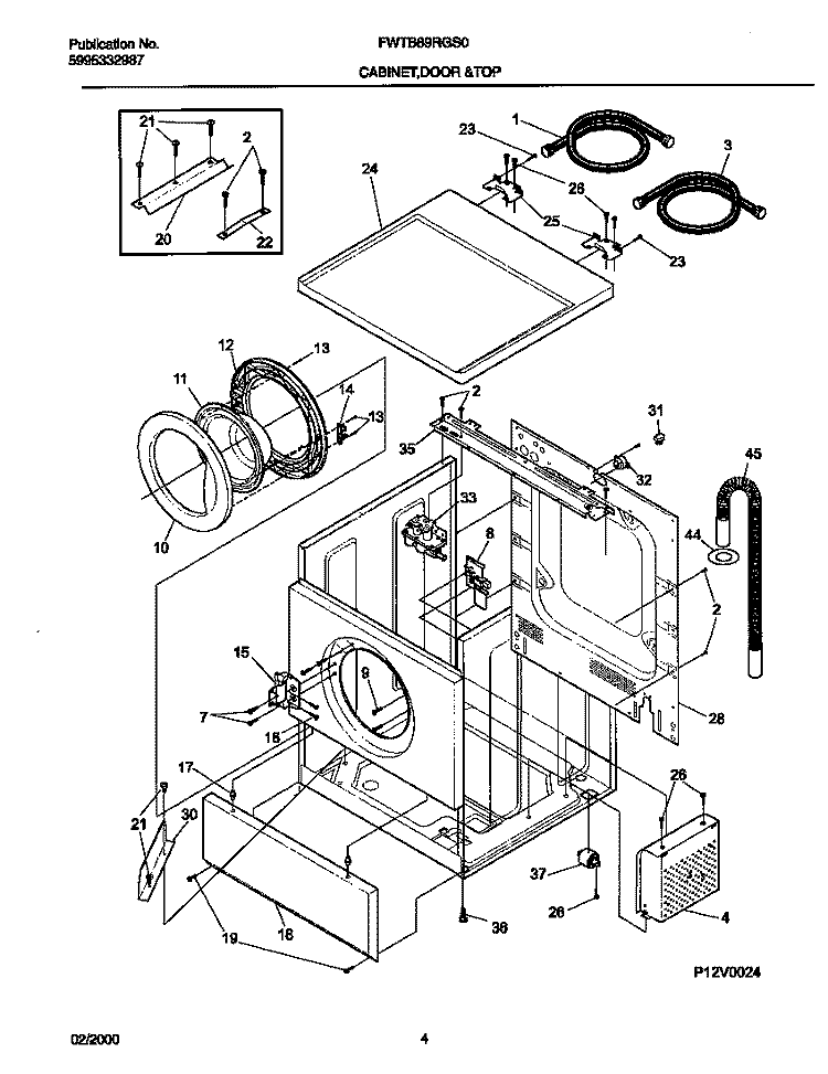 P12V0024 WSHR CAB, DOOR Diagram and Parts List for FWTB69RGS0  Frigidaire Washer