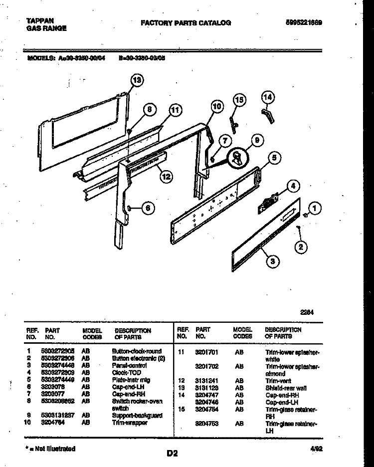 BACKGUARD Diagram and Parts List for 30-3350-23-05  Tappan Range