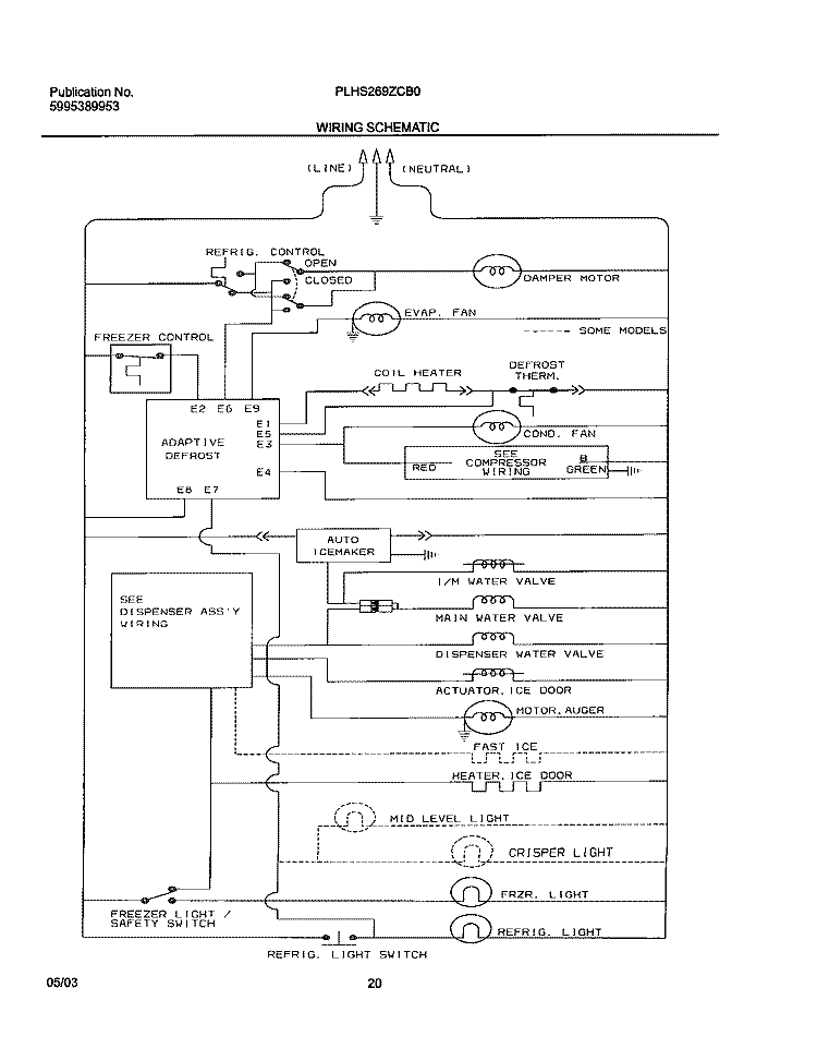 WIRING SCHEMATIC Diagram and Parts List for PLHS269ZCB0  Frigidaire Refrigerator