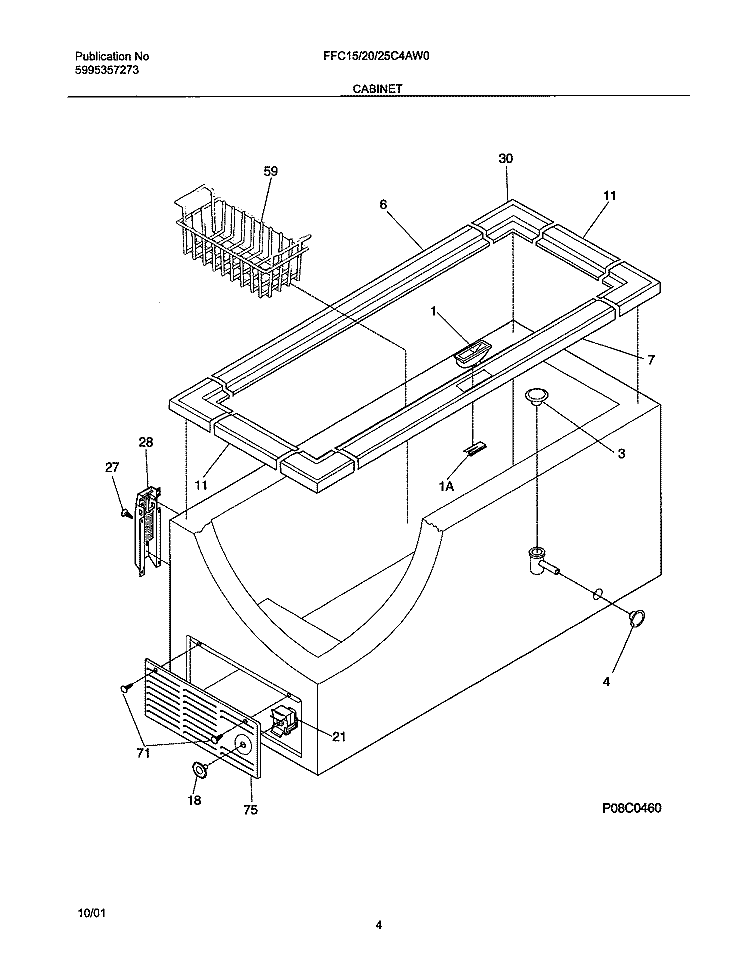 CABINET Diagram and Parts List for FFC15C4AW0  Frigidaire Freezer