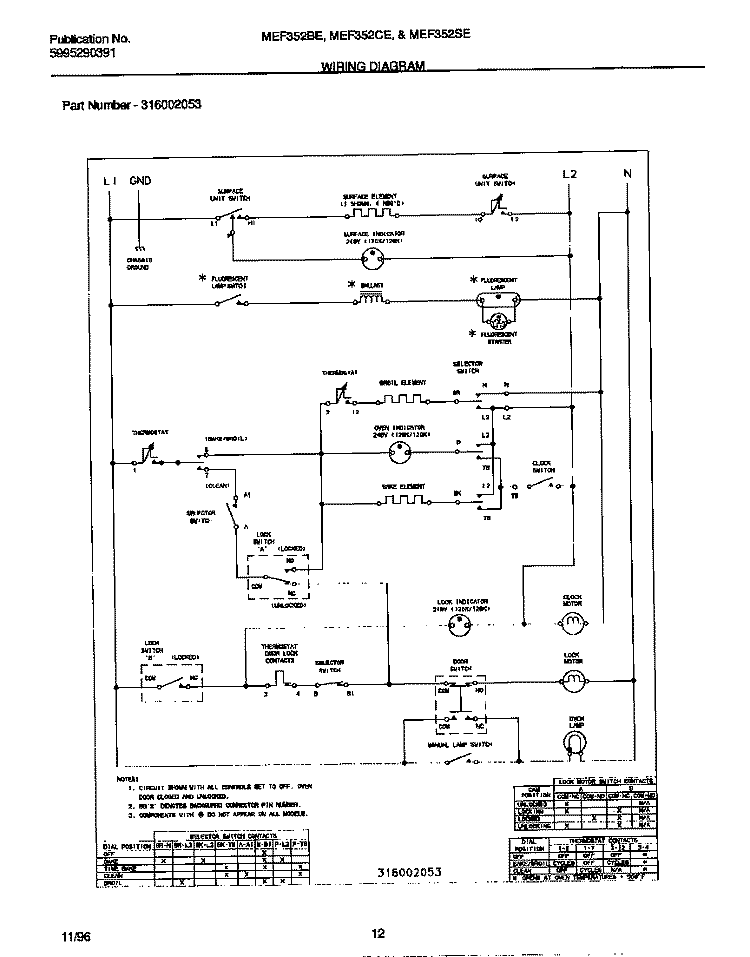 WIRING DIAGRAM Diagram and Parts List for MEF352SEDC  Frigidaire Range