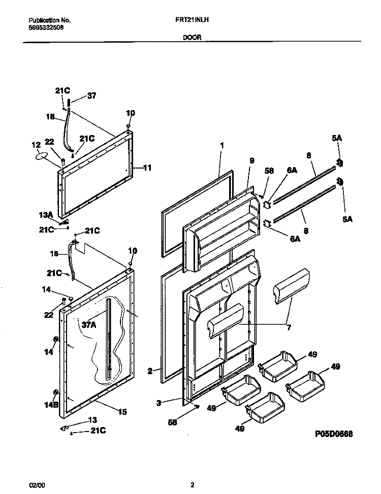 DOORS Diagram and Parts List for FRT21INLHB3  Frigidaire Refrigerator