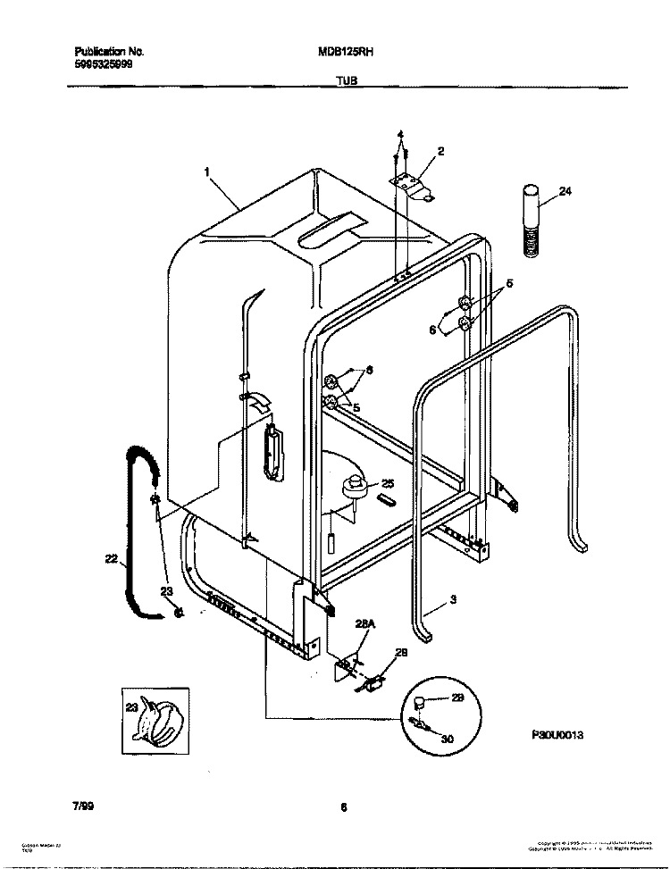 TUB Diagram and Parts List for MDB125RHS0  Tappan Dishwasher
