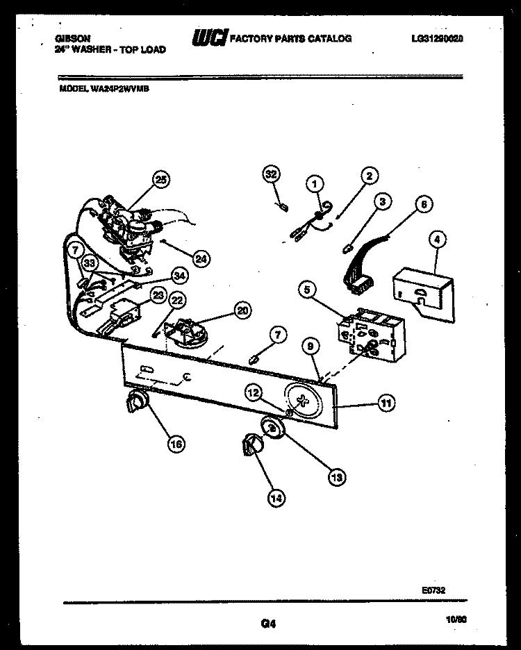 CONSOLE AND CONTROL PARTS Diagram and Parts List for WA24P2WVMB  Gibson Washer