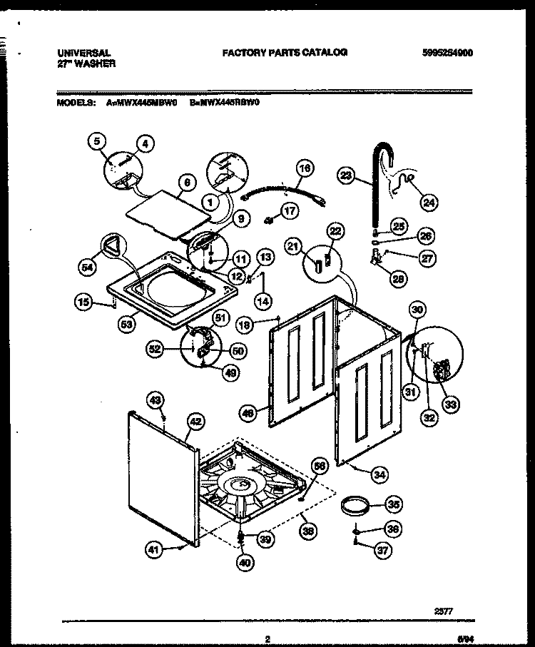 CABINET PARTS Diagram and Parts List for MWX445RBD0  Frigidaire Washer