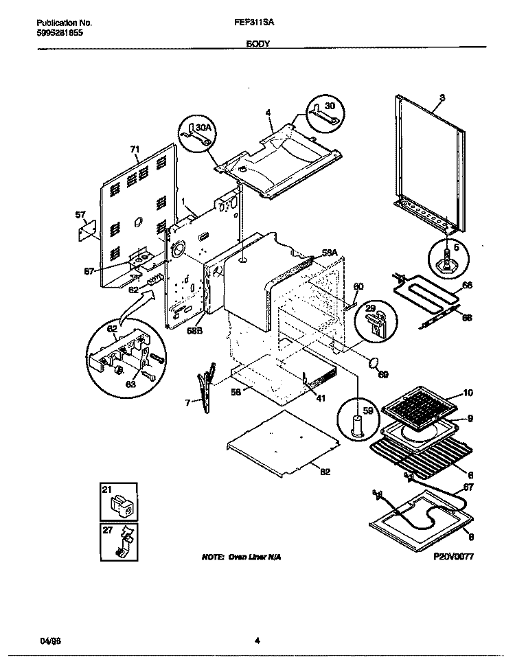 BODY Diagram and Parts List for FEF311SADE  Frigidaire Range