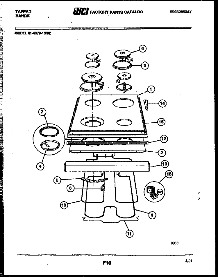 COOKTOP AND BROILER PARTS Diagram and Parts List for 31-4979-00-02  Tappan Range