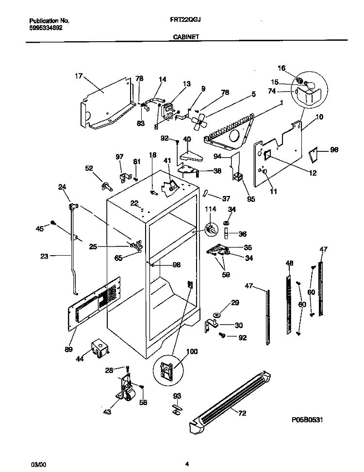CABINET Diagram and Parts List for FRT22QGJB1  Frigidaire Refrigerator