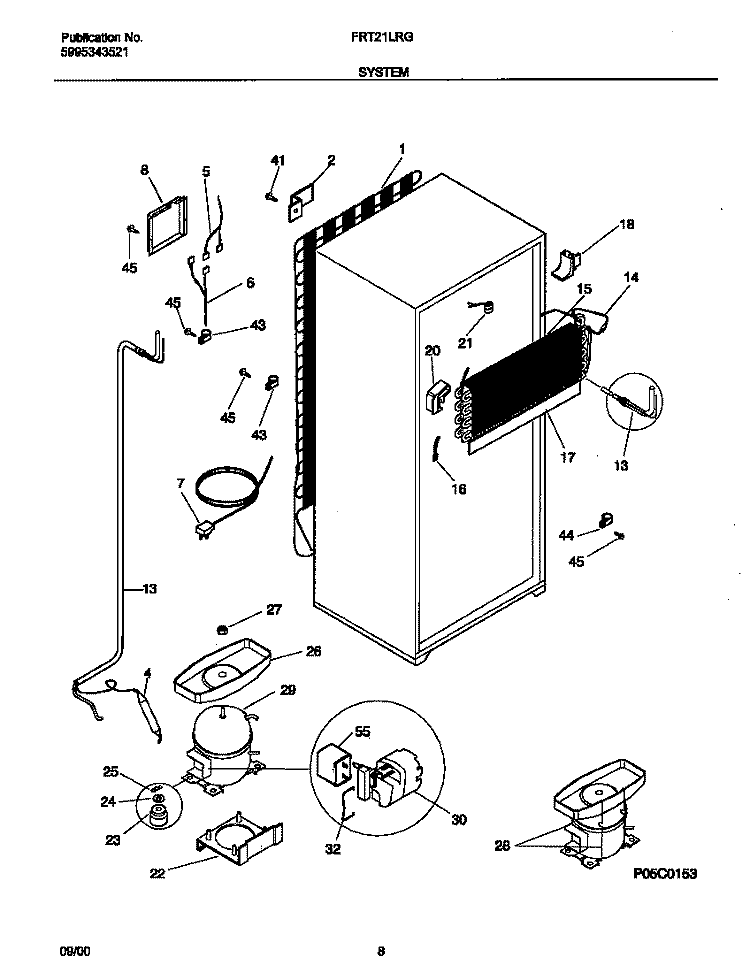 SYSTEM Diagram and Parts List for FRT21LRGW7  Frigidaire Refrigerator