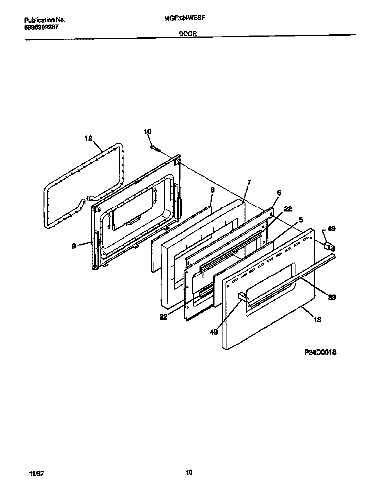 DOOR Diagram and Parts List for MGF324WESF  Frigidaire Range
