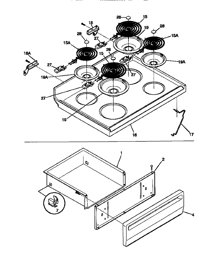 TOP / DRAWER Diagram and Parts List for TEF324BCDA  Tappan Range