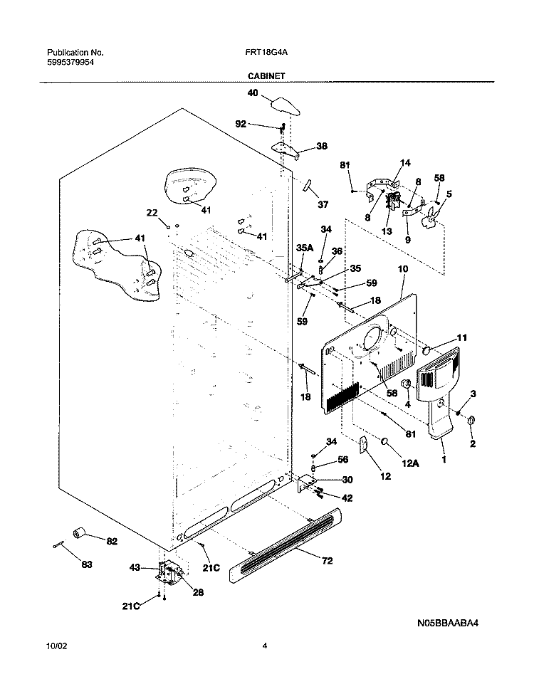 CABINET Diagram and Parts List for FRT18G4AQA  Frigidaire Refrigerator