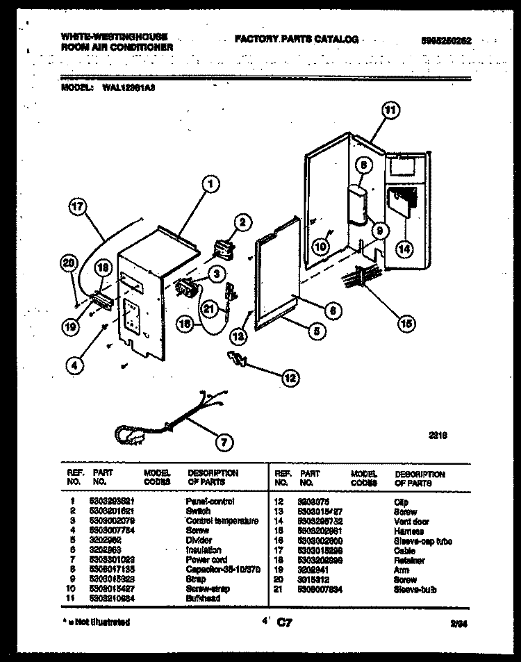 ELECTRICAL PARTS Diagram and Parts List for WAL123S1A3  Frigidaire Air Conditioner