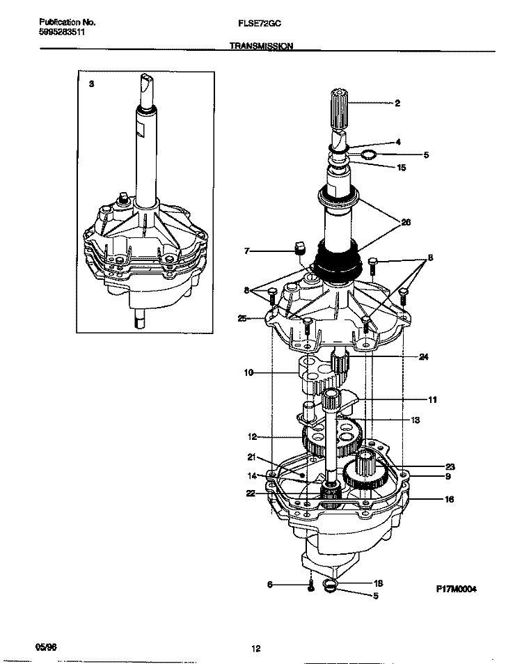TRANSMISSION Diagram and Parts List for FLSE72GCS3  Frigidaire Washer Dryer Combo