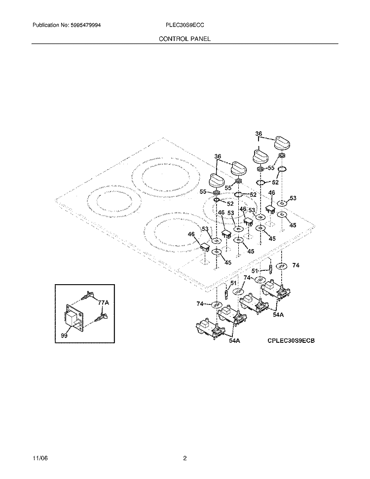 CONTROLS Diagram and Parts List for PLEC30S9ECC  Frigidaire Cooktop