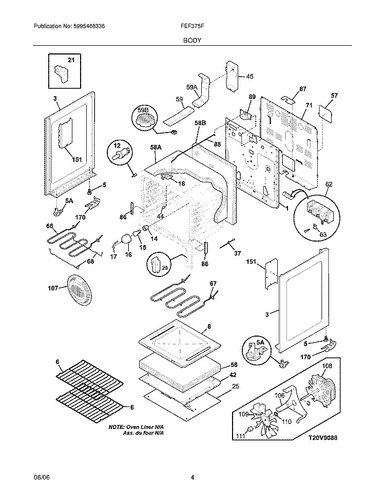 BODY Diagram and Parts List for FEF375FBB  Frigidaire Range